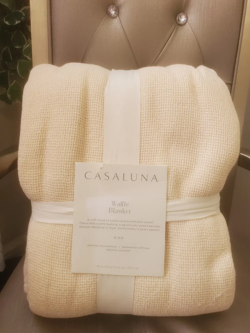 Casaluna Cream King Micro Waffle Weave Throw Bed Blanket